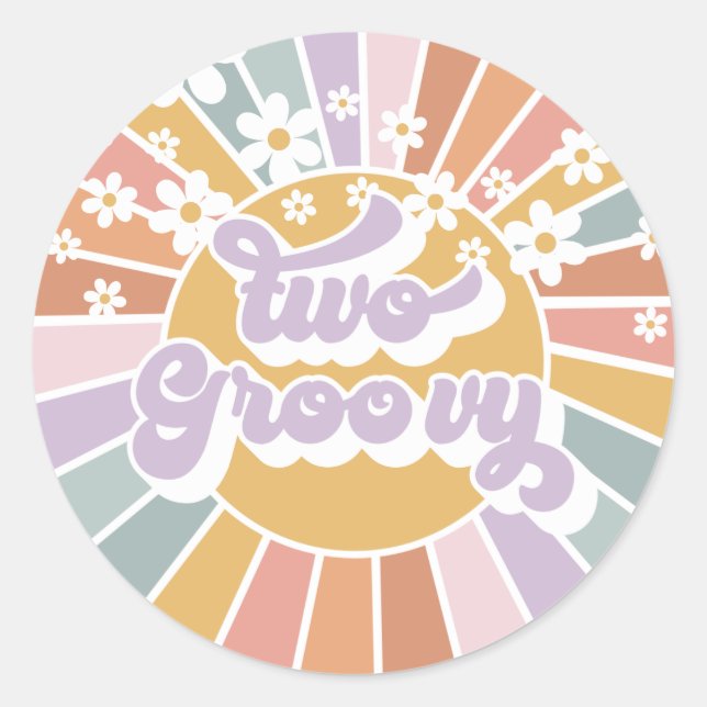 Sticker Rond Deux Groovy Retro Sunshine Rainbow Daisy Classique (Devant)