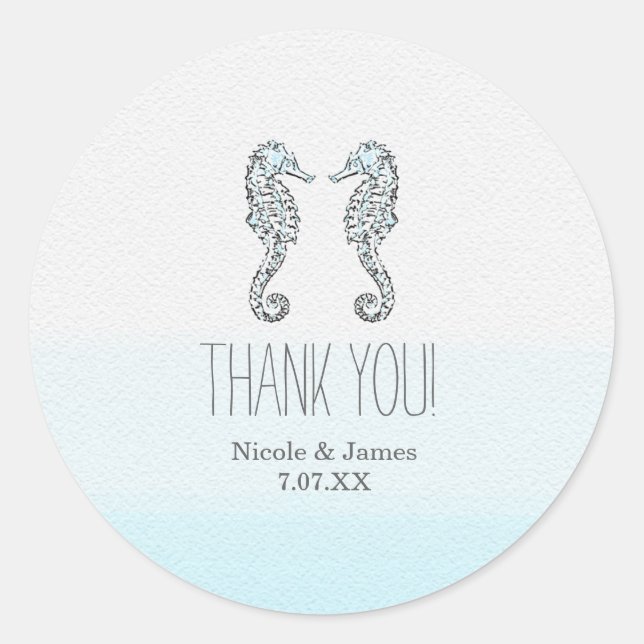 Sticker Rond Deux hippocampes élégant mariage plage (Devant)