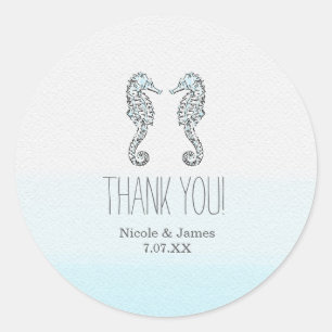 Sticker Rond Deux hippocampes Mariage élégant sur la plage