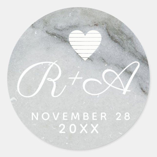 Sticker Rond deux initiales sur marbre blanc (Devant)