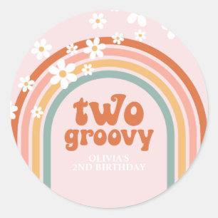 Sticker Rond Deux joyeux anniversaire bohème floral arc-en-ciel