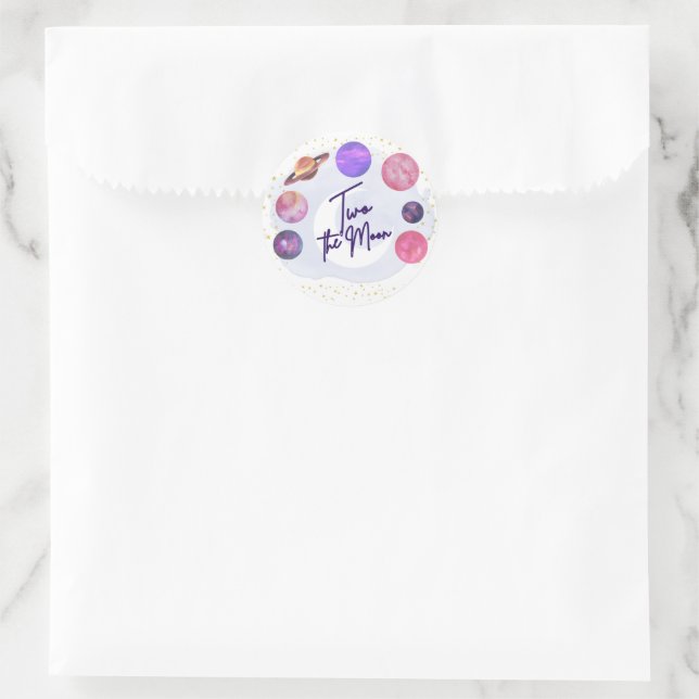 Sticker Rond Deux la Lune 2e anniversaire Editable Invitation (Sac)