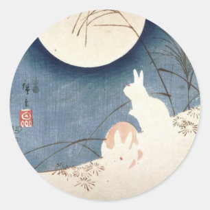 Sticker Rond DEUX LAPINS et un JAPONAIS de LUNE IMPRIMENT