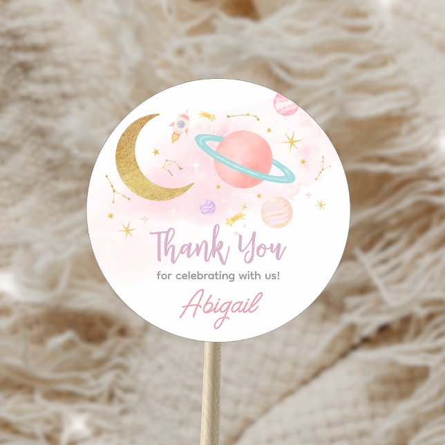 Sticker Rond Deux lune et étoiles fête d'anniversaire (Two the Moon and Stars Birthday Party Sticker)