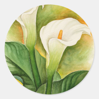 Sticker Rond Deux Lys Cala Aquarelle Art - Multi