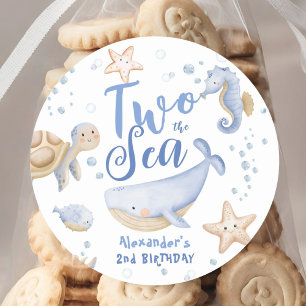 Sticker Rond DEUX Mer 2e anniversaire Boy Blue Cute Ocean