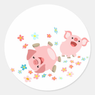 Sticker Rond Deux mignons cochons de dessin dans l'autocollant 