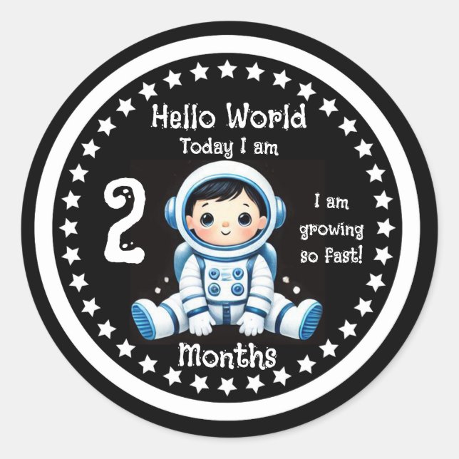 Sticker Rond Deux mois bébé étape importante Astronaute (Devant)