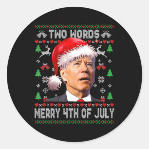 Sticker Rond Deux mots Joyeux 4 juillet Joe Biden Noël