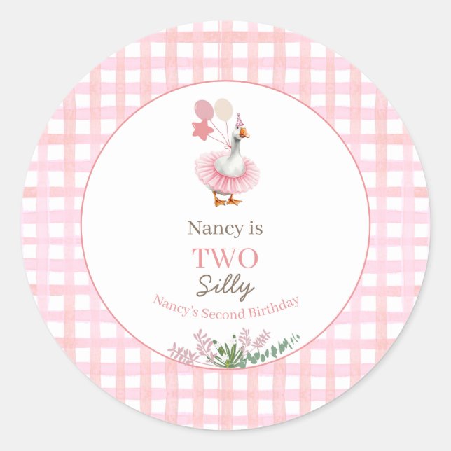 Sticker Rond Deux Oies Idiotes 2e Anniversaire Rose  (Devant)