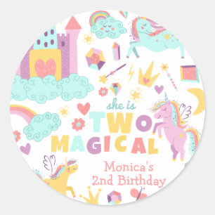 Sticker Rond Deux pastel arc-en-ciel magique unicorne deuxième 
