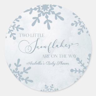 Sticker Rond Deux petits flocons de neige Baby shower jumeaux d