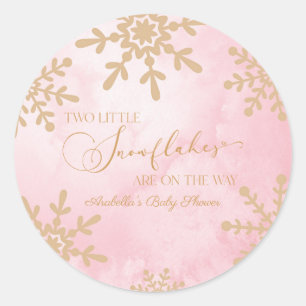Sticker Rond Deux petits flocons de neige Baby shower jumeaux d