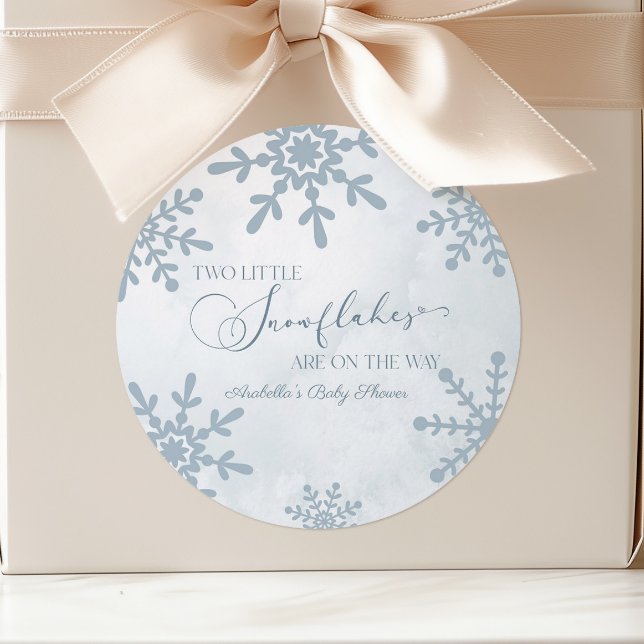 Sticker Rond Deux petits flocons de neige Baby shower jumeaux d (Créateur téléchargé)