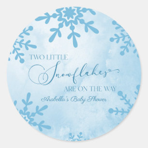 Sticker Rond Deux petits flocons de neige Baby shower jumeaux d