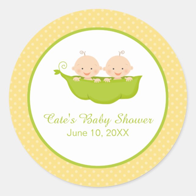 Sticker Rond Deux petits pois dans un podium, Baby shower jumea (Devant)