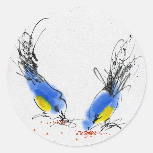 Sticker Rond Deux petits titmouses ramassent le grain. Calligra (Devant)