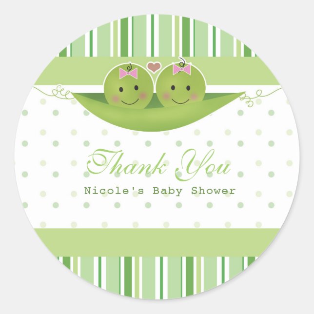 Sticker Rond Deux pois dans une cosse Faveur de Baby Shower pou (Devant)