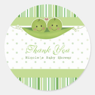Sticker Rond Deux pois dans une cosse Jumeaux Baby Shower Faveu