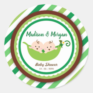 Sticker Rond Deux pois dans une cosse jumelle le baby shower