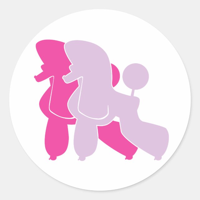 Sticker Rond Deux Poodle roses (Devant)