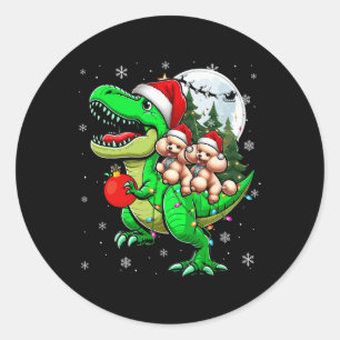 Sticker Rond Deux Poosles de Noël Riding T-rex Reindeer Lover E