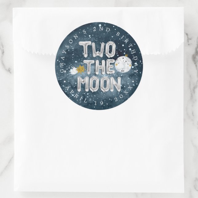 Sticker Rond Deux pour la Lune | Cadeau de fête pour 2e anniver (Sac)