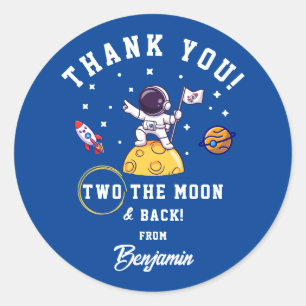 Sticker Rond Deux pour le garçon de la lune Anniversaire Merci