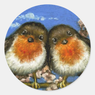 Sticker Rond Deux robins chantent des chansons d'amour dans la