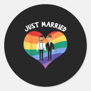 Sticker Rond Deux Salles Juste Marié Gay Mariage Party Tee Lgbt