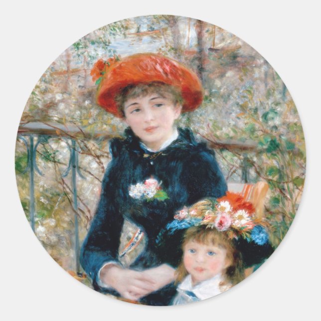 Sticker Rond Deux Soeurs en Terrasse par Renoir. Impression d'a (Devant)