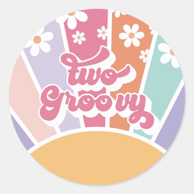 Sticker Rond Deux Sunshine Retro Super Rainbow Daisy (Devant)