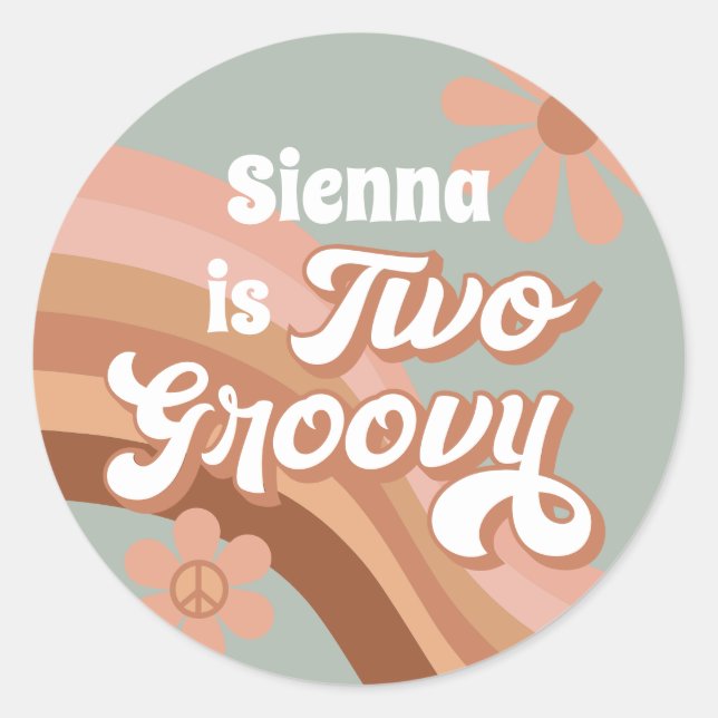 Sticker Rond Deux Super Retro Daisy Sage Pink 2e anniversaire (Devant)