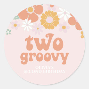 Sticker Rond Deux Super Retro Floral deuxième anniversaire