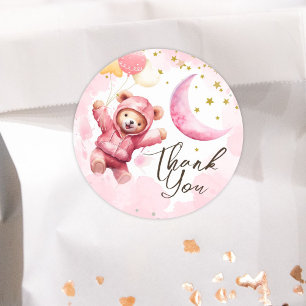 Sticker Rond DEUX sur la Lune   Fille Rose 2ème Anniversaire