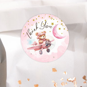 Sticker Rond DEUX sur la Lune Fille Rose 2ème Anniversaire