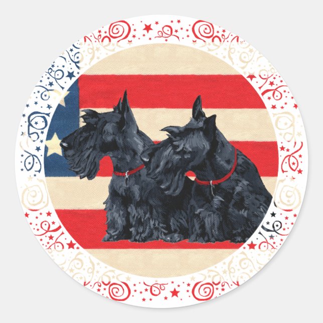 Sticker Rond Deux Tériers Écossais Patriotes (Devant)