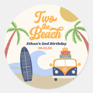 Sticker Rond Deux The Beach Surf Board 2e fête d'anniversaire
