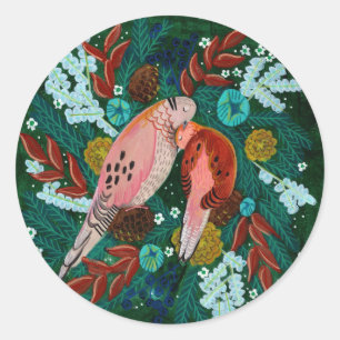 Sticker Rond Deux tourterelles couronne florale de Noël vacance