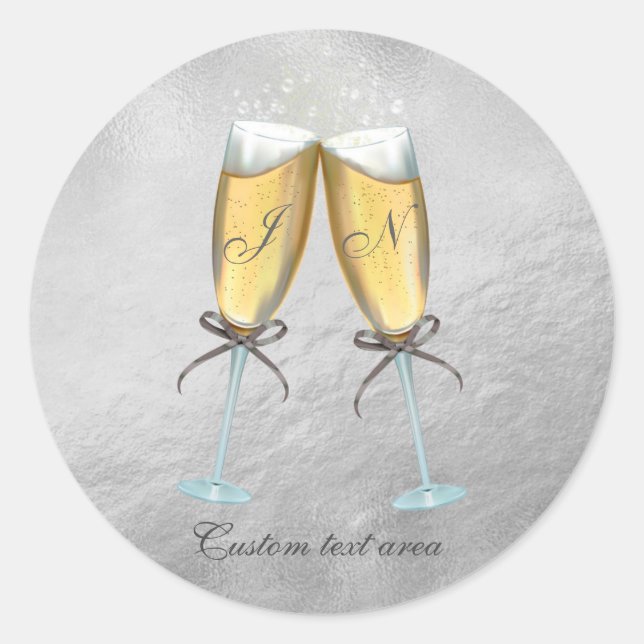 Sticker Rond Deux verres Faux Foil Bubbly sur mesure (Devant)