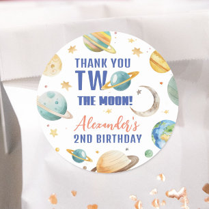 Sticker Rond Deux vers la Lune 2e Anniversaire Fête Galaxie Esp