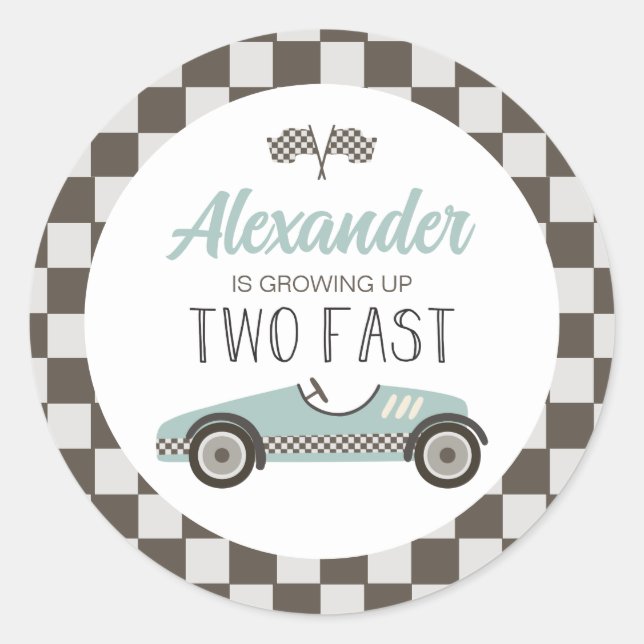 Sticker Rond Deux voitures de course bleues rapides Anniversair (Devant)