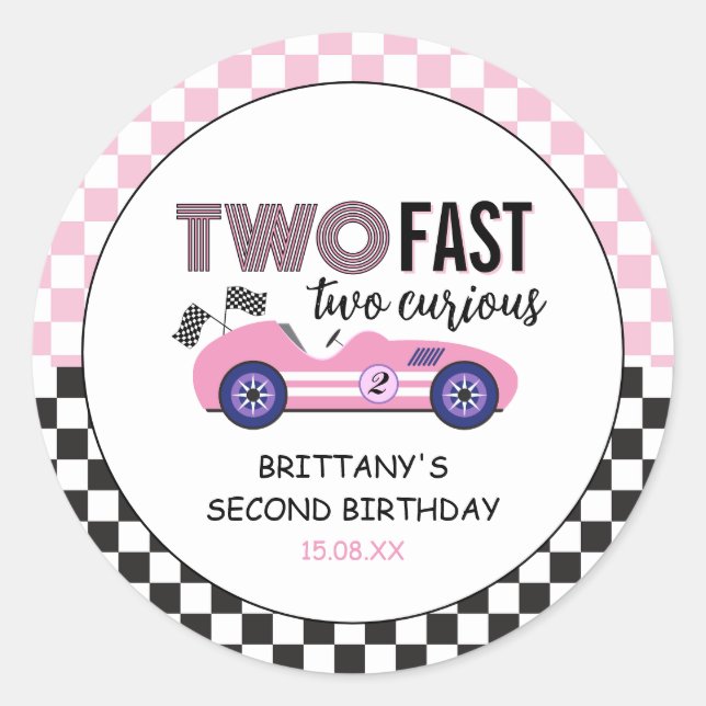 Sticker Rond Deux voitures de course rose rapide deuxième anniv (Devant)