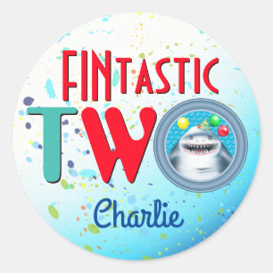 Sticker Rond Deuxième anniversaire de Shark Fintastic