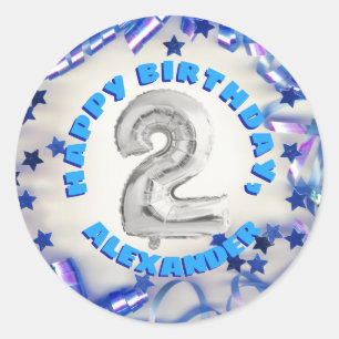 Sticker Rond Deuxième fête d'anniversaire Garçons de deux ans