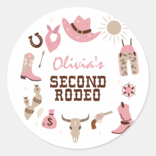 Sticker Rond Deuxième Rodéo Rose Western Cowboy 2e anniversaire