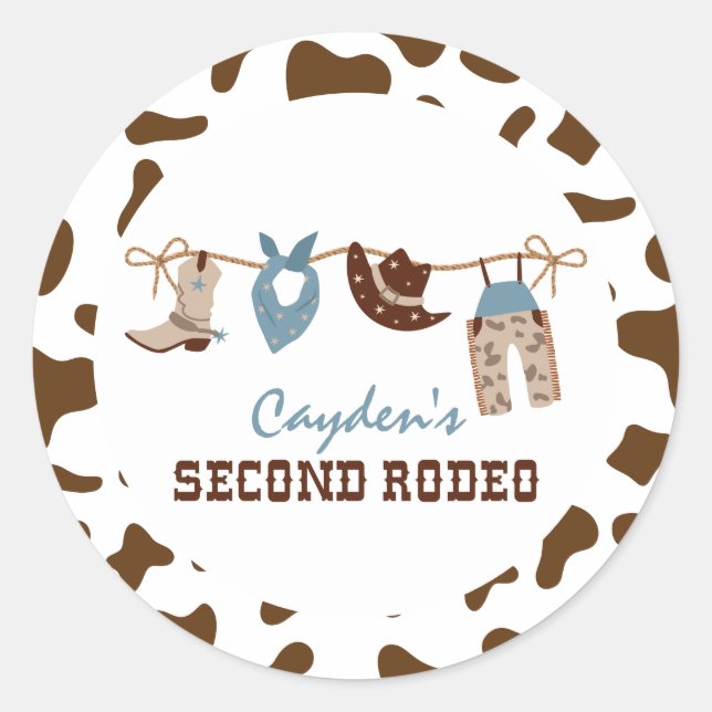 Sticker Rond DeuxièmeRodéo Cow-boy occidental 2e Anniversaire (Devant)