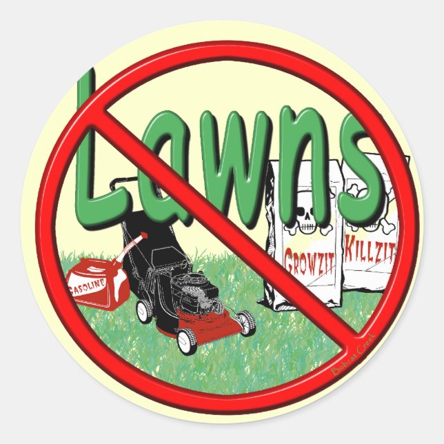 Sticker Rond Devenez écolo anti-pelouse (Devant)