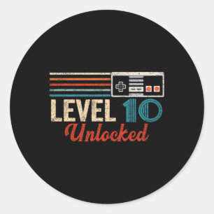Sticker Rond Déverrouillé Niveau 10 Anniversaire de jeu vidéo g