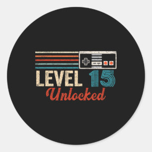 Sticker Rond Déverrouillé Niveau 15 Anniversaire de jeu vidéo p